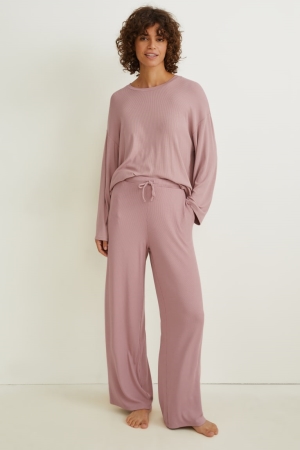 C&A Pyjamas Nachtwäsche Damen Dunkelrosa | OXMRD-8469