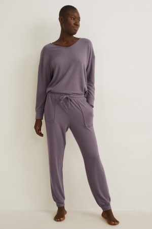 C&A Pyjamas Nachtwäsche Damen Grau | VTCEX-8452