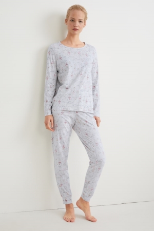 C&A Pyjamas Nachtwäsche Damen Hellgrau | FAJNC-3670