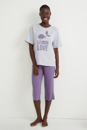 C&A Pyjamas Nachtwäsche Damen Hellgrau | LSOPW-9543