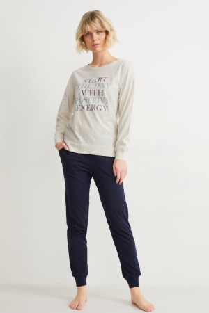 C&A Pyjamas Nachtwäsche Damen Hellgrau | NGHMY-4812