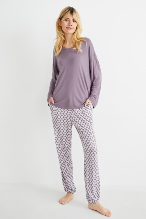 C&A Pyjamas Nachtwäsche Damen Lila | VIPFU-0789