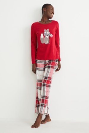C&A Pyjamas Nachtwäsche Damen Rot | CWHIP-3745