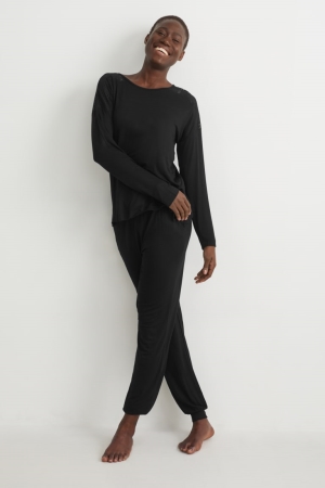 C&A Pyjamas Nachtwäsche Damen Schwarz | PKUGY-2795