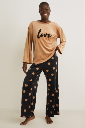 C&A Pyjamas Nachtwäsche Damen Schwarz Beige | UIKAB-6283