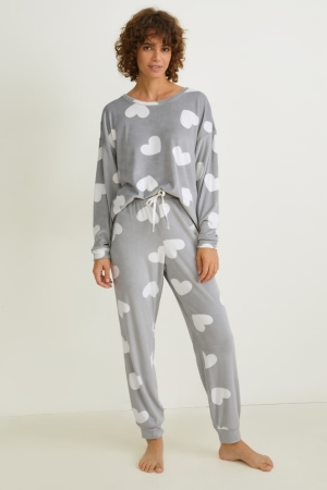 C&A Pyjamas Patterned Nachtwäsche Damen Grau | BQTHW-9420