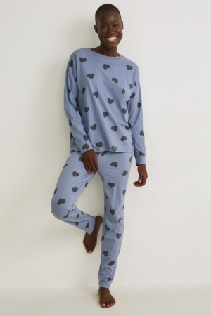 C&A Pyjamas Patterned Nachtwäsche Damen Blau | FQDIZ-0257