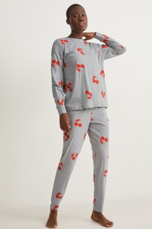 C&A Pyjamas Patterned Nachtwäsche Damen Hellgrau | NHOMS-5862