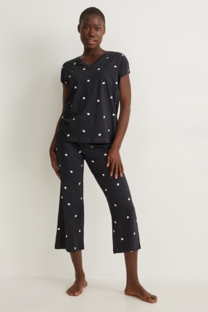 C&A Pyjamas Patterned Nachtwäsche Damen Dunkelgrau | PIZXO-9614