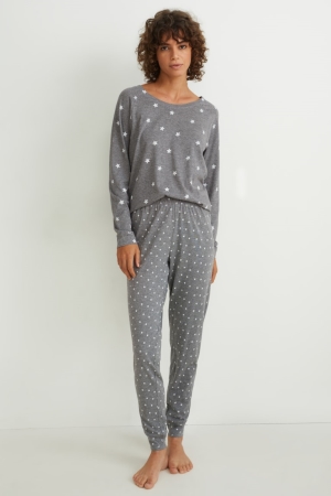 C&A Pyjamas Patterned Nachtwäsche Damen Grau | XJIYQ-7519