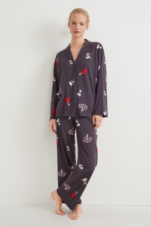 C&A Pyjamas Peanuts Nachtwäsche Damen Dunkelgrau | SDMCU-7435