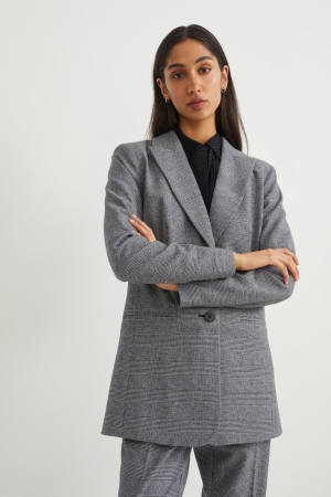 C&A Recycled Check Blazer Damen Grau Schwarz | VQGOZ-1859