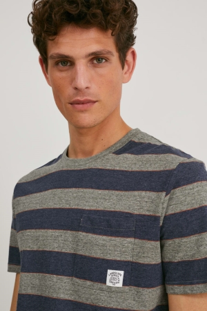 C&A Recycled Gestreift T-shirts Herren Dunkelblau | NVWHO-9705