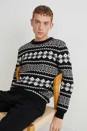 C&A Recycled Jumper Herren Schwarz Weiß | CGEBV-2689