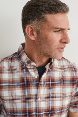 C&A Regular Fit Button-down Collar Check Hemd Herren Dunkelorange | LNIFX-0524