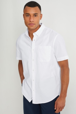 C&A Regular Fit Button-down Collar Organic Baumwoll Hemd Herren Weiß | VXLUH-2541