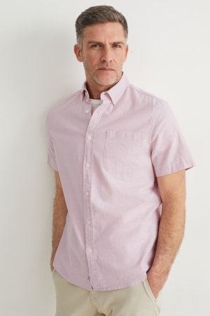 C&A Regular Fit Button-down Collar Organic Baumwoll Hemd Herren Rosa | XQTMP-7689