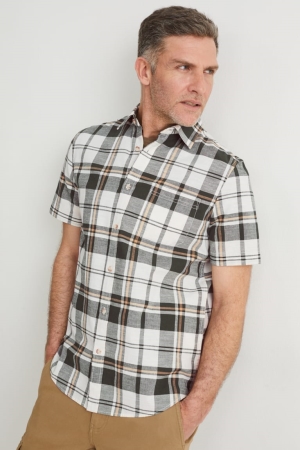 C&A Regular Fit Kent Collar Check Hemd Herren Weiß Grün | IRTCS-9462