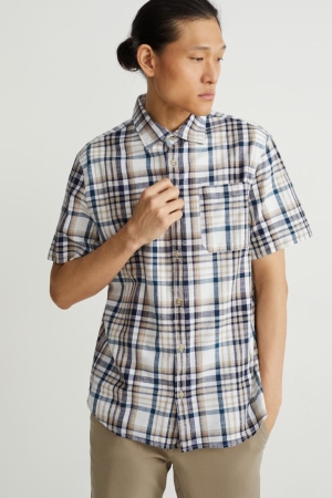 C&A Regular Fit Kent Collar Check Hemd Herren Hellbeige | MCTUJ-6743