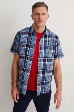 C&A Regular Fit Kent Collar Check Hemd Herren Dunkelblau | NBKQH-5469