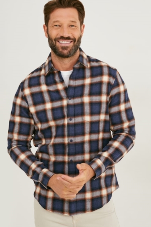 C&A Regular Fit Kent Collar Check Hemd Herren Dunkelblau | UMXSP-6170