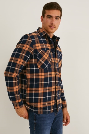 C&A Regular Fit Kent Collar Check Hemd Herren Havanna | WGBZL-7264