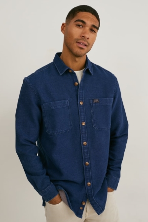 C&A Regular Fit Kent Collar Hemd Herren Dunkelblau | MDZIW-0743