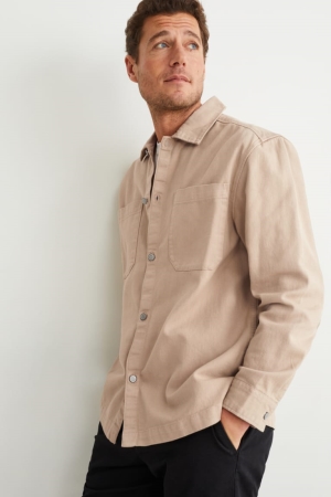 C&A Regular Fit Kent Collar Hemd Herren Beige | OTSGK-4281