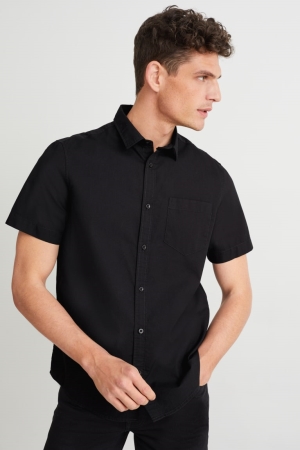C&A Regular Fit Kent Collar Hemd Herren Schwarz | XRAIH-6809
