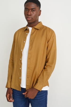 C&A Regular Fit Kent Collar With Linen Made From European Flax® Hemd Herren Senfgelb Gelb | VPXEK-8321