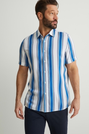 C&A Regular Fit Kent Collar With Livaeco™ Fibres Gestreift Hemd Herren Weiß Hellblau | HINRM-1475