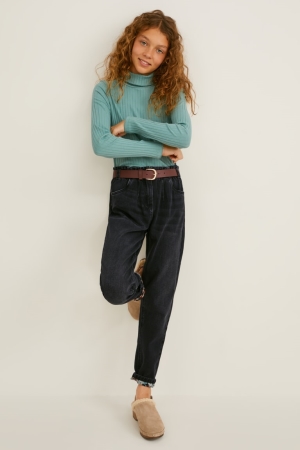 C&A Regular Fit With Belt Hosen Mädchen Blau Dunkelgrau | VSICT-8073