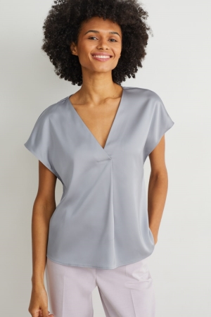C&A Satin With Recycled Polyester Bluse Damen Hellgrau | KQJDZ-0562