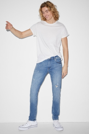C&A Schlank Lycra® With Recycled Baumwoll Jeans Herren Blau Hellblau | QRCXK-6940