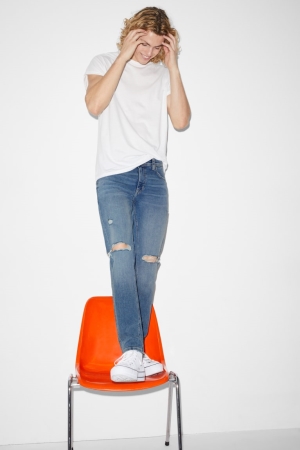C&A Schlank With Recycled Baumwoll Jeans Herren Blau Hellblau | PDUZV-0125