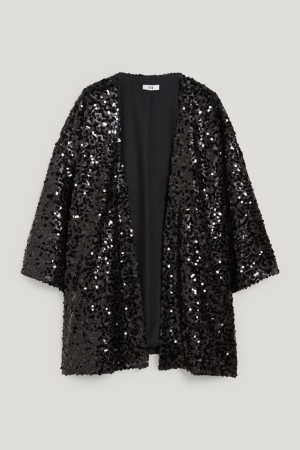 C&A Sequin Kimono Shiny Hoodie Damen Schwarz | USABT-6914