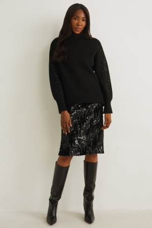 C&A Sequin Shiny Röcke Damen Schwarz | GTNSK-3407