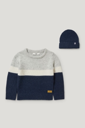 C&A Set And Gestrickt Hat 2 Piece Jumper Mädchen Dunkelblau | FXTEA-1645