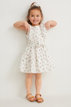 C&A Set And Scrunchie 2 Piece Floral Kleider Mädchen Weiß | MDINU-9267