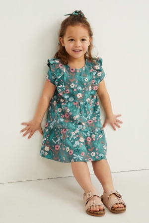 C&A Set And Scrunchie 2 Piece Floral Kleider Mädchen Grün | VABUE-2196