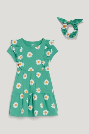 C&A Set And Scrunchie 2 Piece Floral Kleider Mädchen Grün | ZSXIK-2075