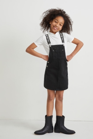C&A Set Denim Pinafore And Sleeve 2 Piece Kleider Mädchen Blau Dunkelgrau | TFHPS-1836