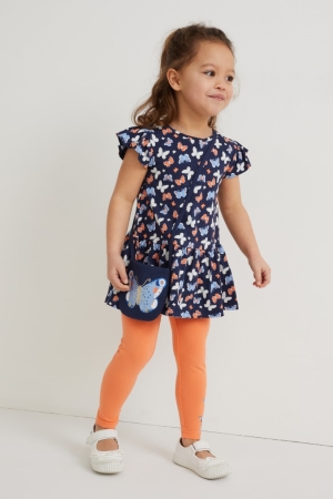 C&A Set, Leggings And Bag 3 Piece Kleider Mädchen Dunkelblau | GWFVD-6917