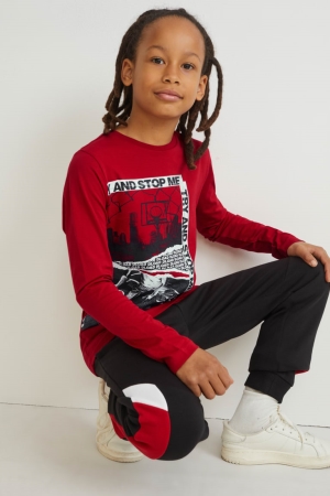 C&A Set Long Sleeve And Joggers 2 Piece Oberteile Jungen Rot | JLVYA-9481