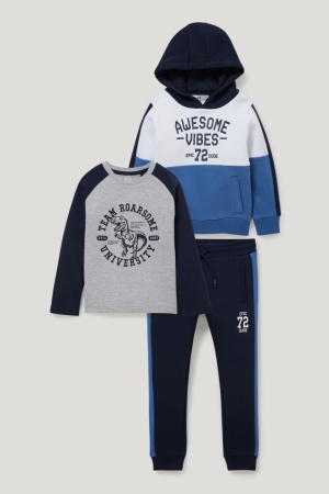 C&A Set, Long Sleeve And Joggers 3 Piece Hosen Jungen Dunkelblau | KVMLZ-1732