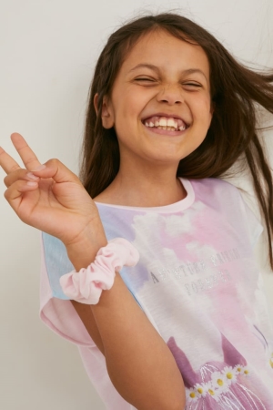 C&A Set Sleeve And Scrunchie 2 Piece Shiny T-shirts Mädchen Rosa | HUTRV-3269