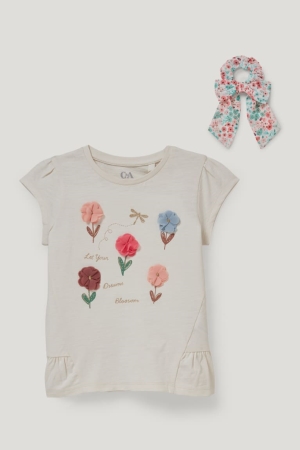 C&A Set Sleeve And Scrunchie 2 Piece T-shirts Mädchen Weiß | GZFSU-3572