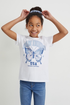 C&A Set Sleeve And Scrunchie 2 Piece T-shirts Mädchen Weiß | ULAYJ-4068
