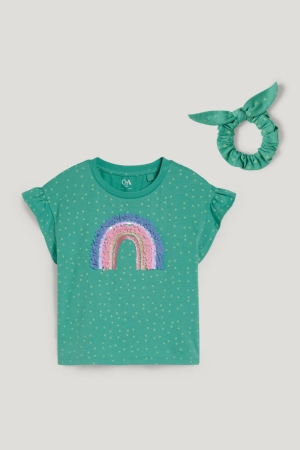 C&A Set Sleeve And Scrunchie 2 Piece T-shirts Mädchen Grün | WXDYF-1804