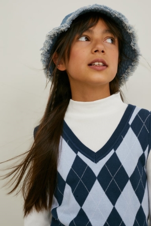 C&A Set Slipover And Polo Neck 2 Piece Oberteile Mädchen Weiß Blau | MPLQV-1397
